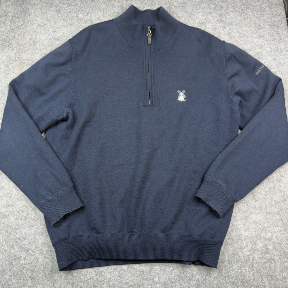 Fairway & Greene Navy Blue 1/4 Zip Windsweater Lined 100% Merino Wool Large